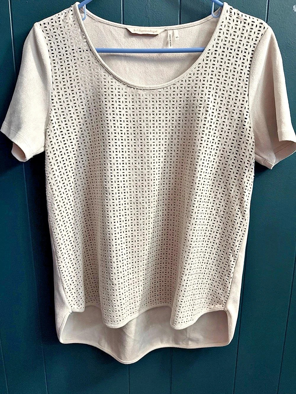 Soft Surroundings Short Sleeve Openwork Top in Cream Size XS Like New